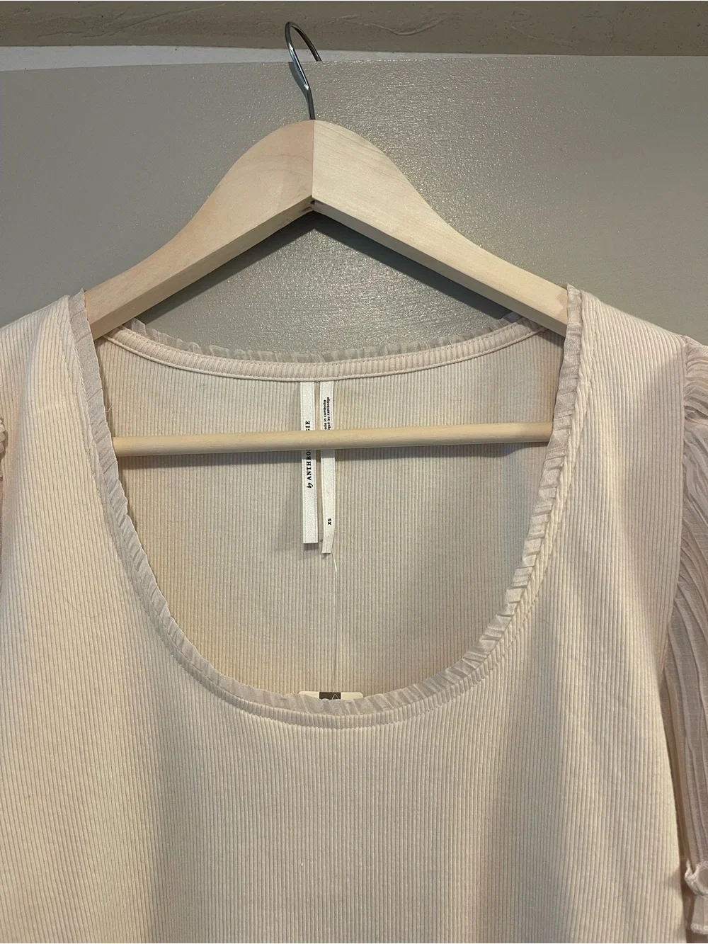 Anthropologie Cream Puff-Sleeve Scoop-Neck Top